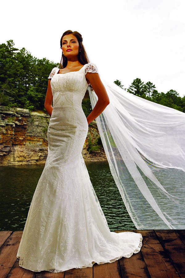 Orifashion HandmadeModest Lace Wedding Dress with Cap sleeves AL